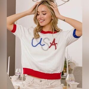 BiBi White Tee with USA Embroidery